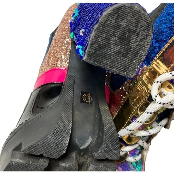 Cape Robbin Sequin Metallic Glitter Boot Heels Lace Up Rave Party Cosplay US 5.5 - Picture 8 of 11